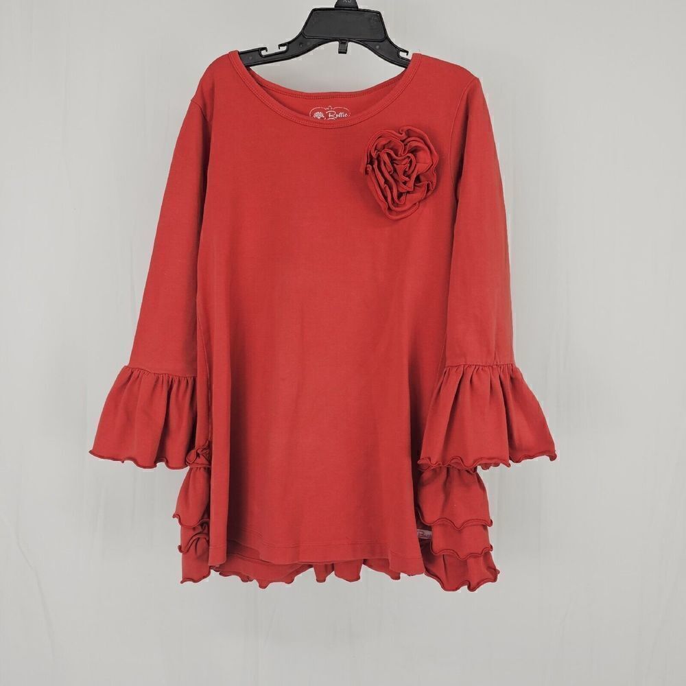 Ruffle Butts 3/4 Bell Sleeve Girls Size 8 Ruffle Top Red Blouse Tunic